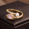 Elegant Tulip Flower Imitation Pearl Rings for Women Light Luxury Inlaid Cubic Zirconia Finger Ring Wedding Party Charm Jewelry