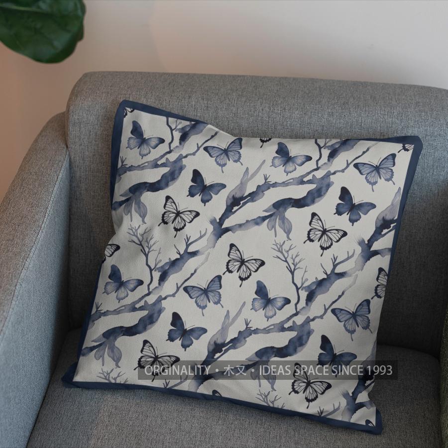 D Blue Butterfly Branch Pattern Throw Pillow Pattern Cushion Cover Suitable For Sofa Bedroom Car Pillow Cover 30x30cm