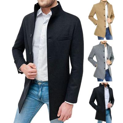 Männer Herbst Winter Mantel Stehkragen Mittellange Einreiher Taschen Lange Ärmel Einfarbig Slim Fit Mittellange Dicke Männer Trenchcoat Jacke
