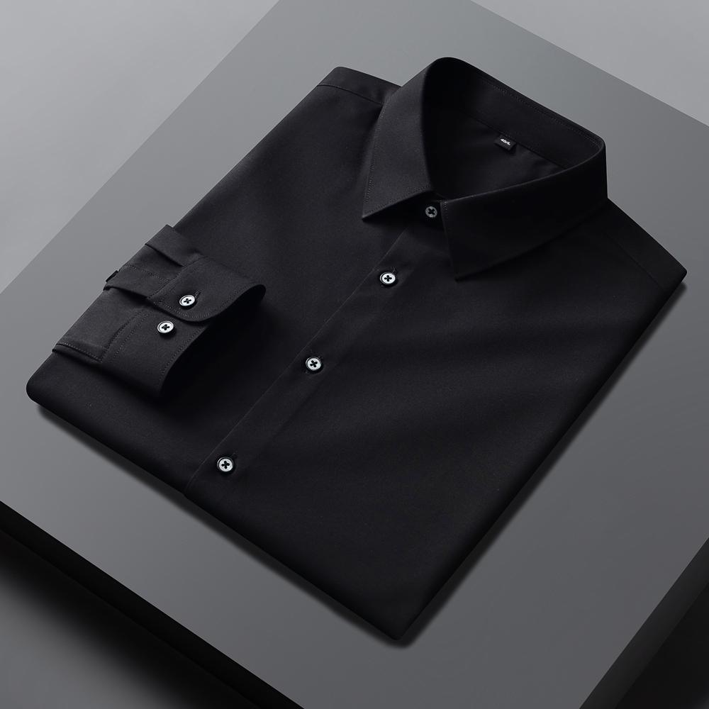 Luxury Designer Stretch Menswear Clothing Business Regular Fit Wrinkle-Free Soild Long Sleeve Button-up Shirts without Pocket