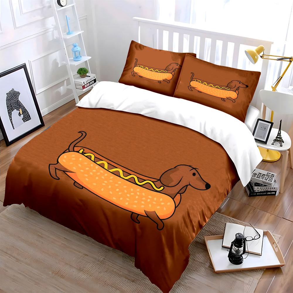 Hund Cartoon Dekoratives Set Weiche Bequeme Bettbezug Bettwäsche-Set Enthalten 1*Bettbezug & 2*Kissenbezüge, Geschenk