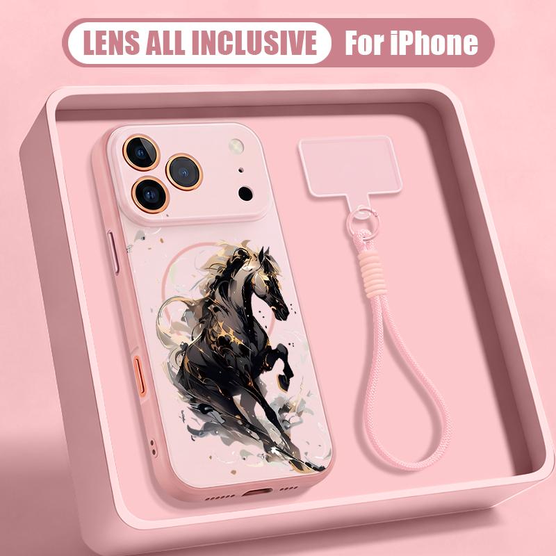 Cartoon Horsey Fireworks Print Hand Strap Case For iPhone 17 Pro Max iPhone 16 15 14 13 Pro Max Magnetic For Magsafe Hybrid TPU+PC Matte Cover