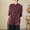 Dames Retro Pinstripe Katoen Linnen Lange Mouw Shirt - Elegante, Casual Herfst Top met Kraag