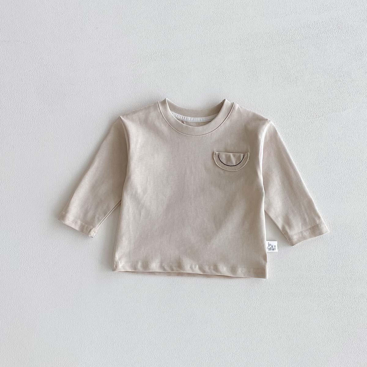 

Осенняя хлопковая футболка с длинным рукавом для малышей мальчиков и девочек — однотонная, с круглым вырезом 100 cm бежевый