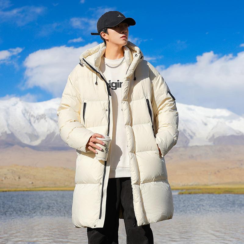 

Мужской пуховик средней длины зимний новый корейская версия однотонный утолщенный теплый пух белой утки холодостойкий куртка для пары 3XL