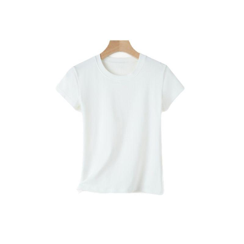 Summer new front shoulder crew neck short-sleeved shirt women's trendy solid color inner layer slim slimming bottom top