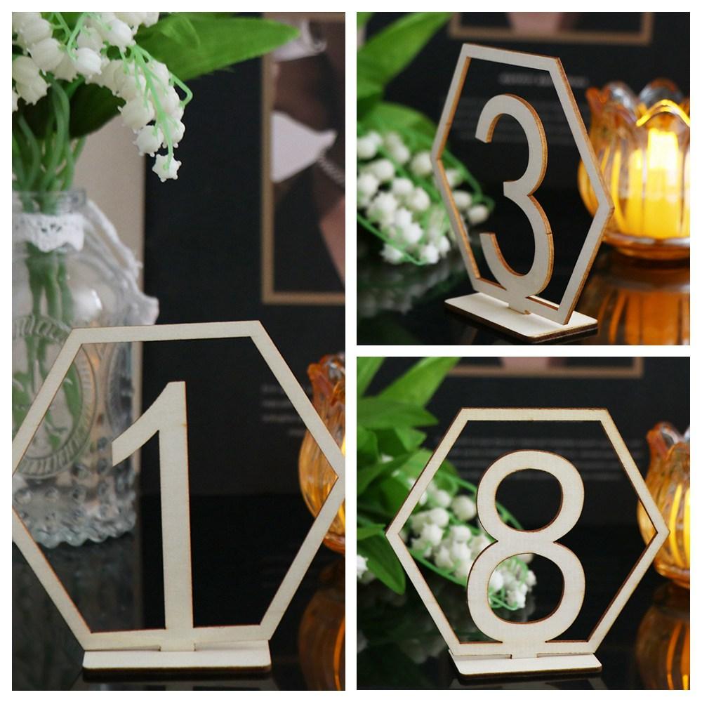 Decor Hexagon Shape Wooden Digital Seat Signs Table Number Signs Table Number Plate Seat Number