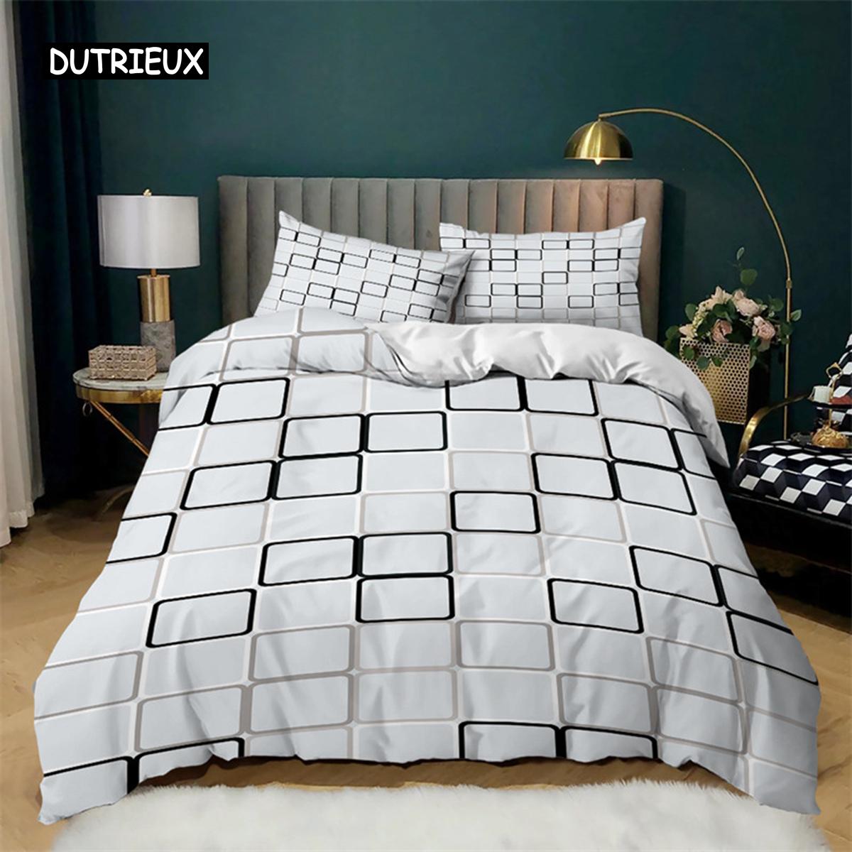 

Пододеяльник с геометрическим узором из микрофибры, 3D-сотовый чехол, мягкий полосатый клетчатый комплект постельного белья Queen King для мальчиков и девочек, декор для подростков EU single(135x200cm)