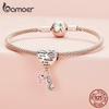 Bamoer Argent 925 Zircon Rose Pendentifs Patte d'Animal Breloques Forme de Cœur Perles Chien pour Bracelet et Collier Femme DIY SCC2434