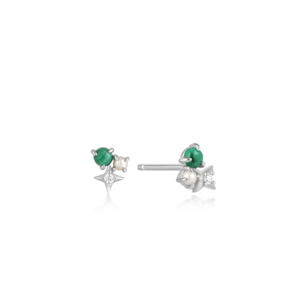 Malachite Star Multi-Stone Stud Earrings in 925 Silver E039-01H-M