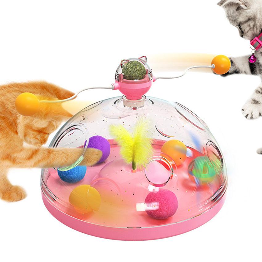 Indoor Multi-Function Cat Toy Track Ball Feather Interactive Catnip Toys for Kittens Turntable Cat Puzzle Toy Funny Interactive