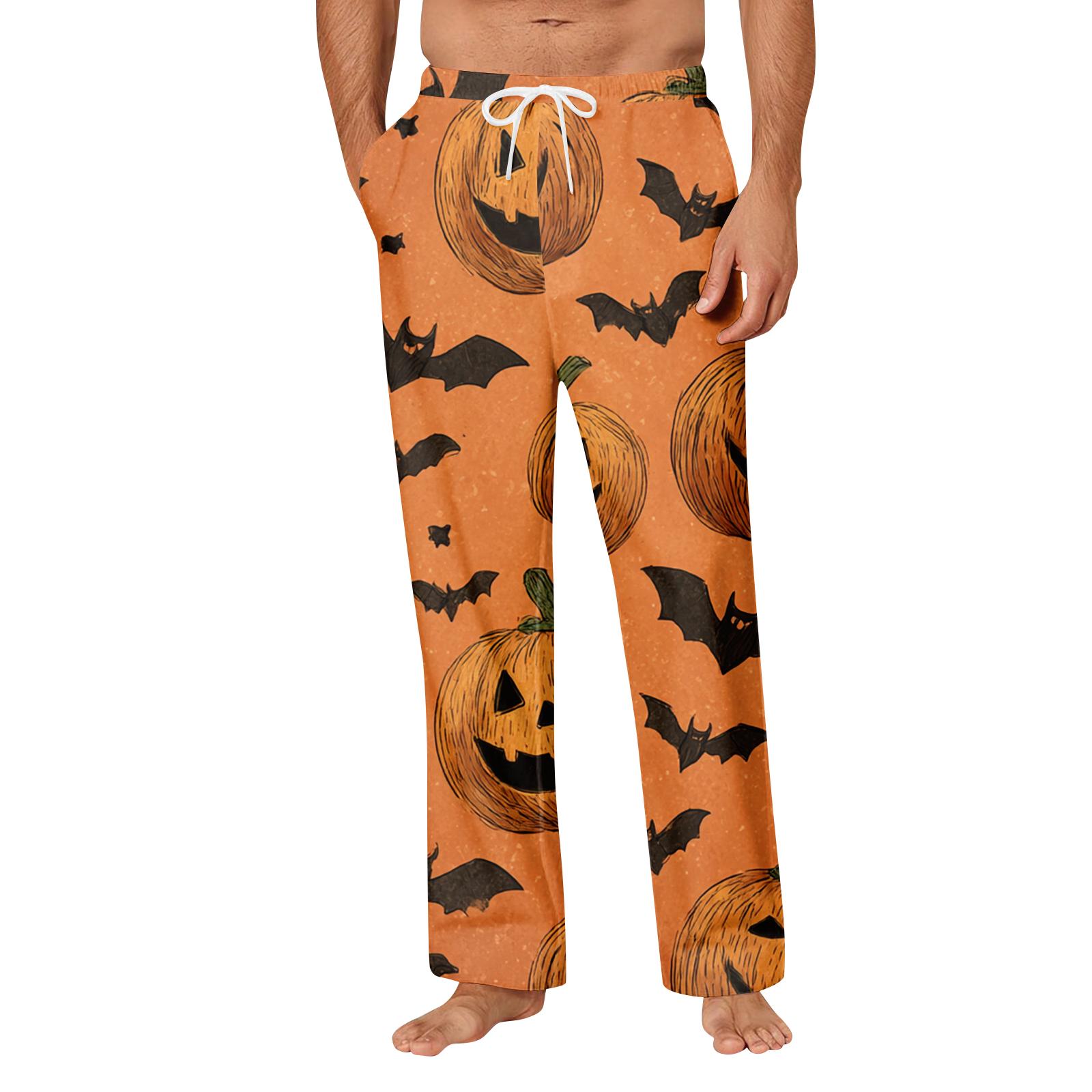 

Мужские повседневные прямые брюки с принтом на Хэллоуин и карманом, домашние пижамные брюки XL
