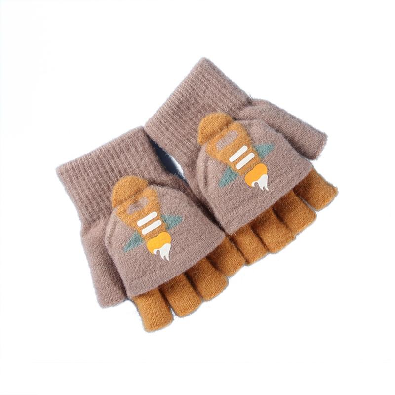 Convertible Gloves Winter Half Finger Mittens Stretchy Knit Fingerless Gloves with Soft Cover for Kids Teens Kawaii