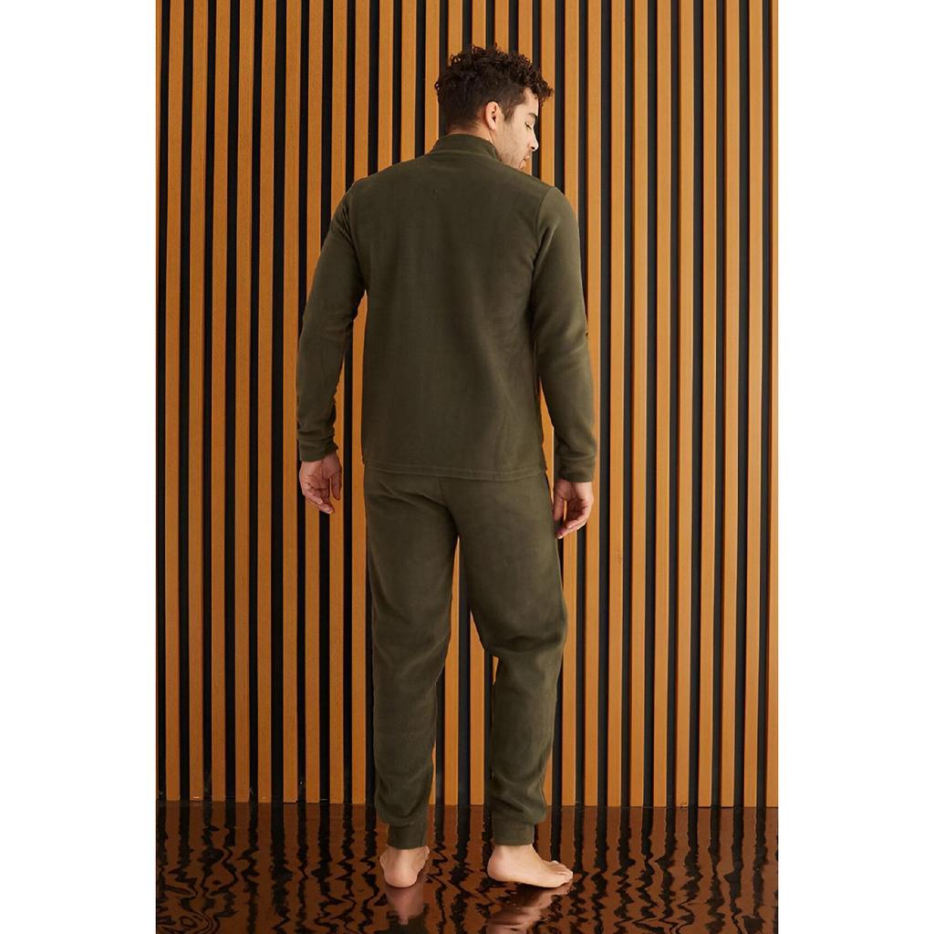 Gray Front Zipper Long Sleeve Fleece Men's Pajama Set