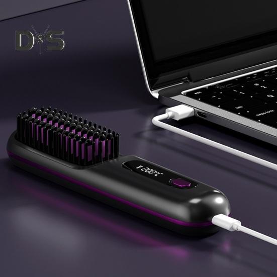 Bezprzewodowa szczotka do prostowania włosów 3 temperatury Wyświetlacz LCD Szybkie nagrzewanie USB Akumulator Przenośna gorąca szczotka Elektryczna puszysta kręcona stylizacja włosów