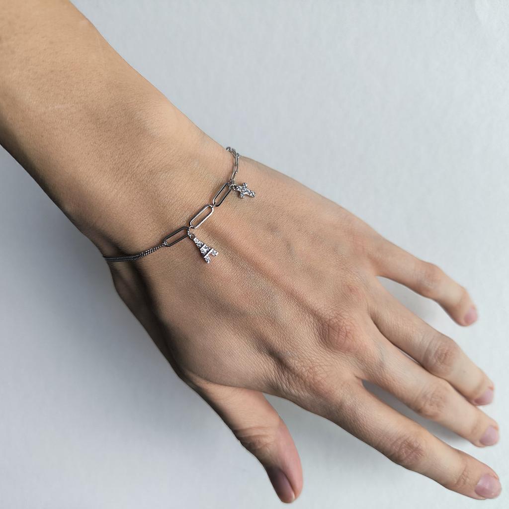 Серебряный браслет с фианитами, вес изделия 2,73 гр (2206422)