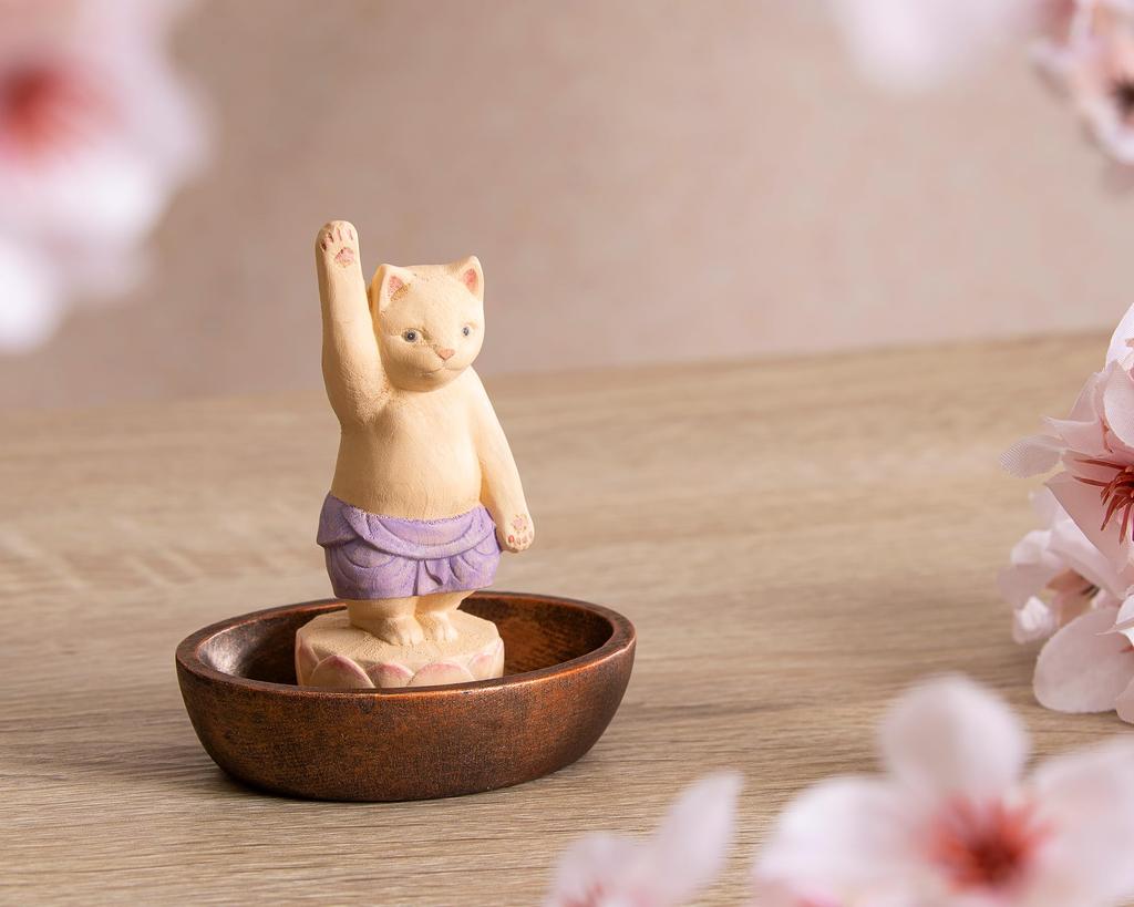 Cat Buddha, Birth of the Buddha, Sculpted by Butsuya Sakai, Wood Carving, Maneki-neko, Lucky Cat, Feng Shui Ornament (NB Birth of the Buddha)