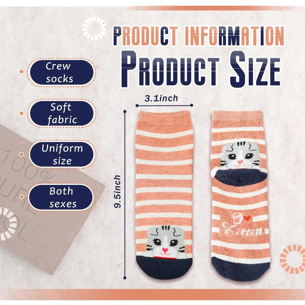 Botvotee 5 Pairs of Cute Cat Socks Women Cartoon Animal Crew Socks Fun Kitten Cotton Socks Gift Colorful Casual Sock Set