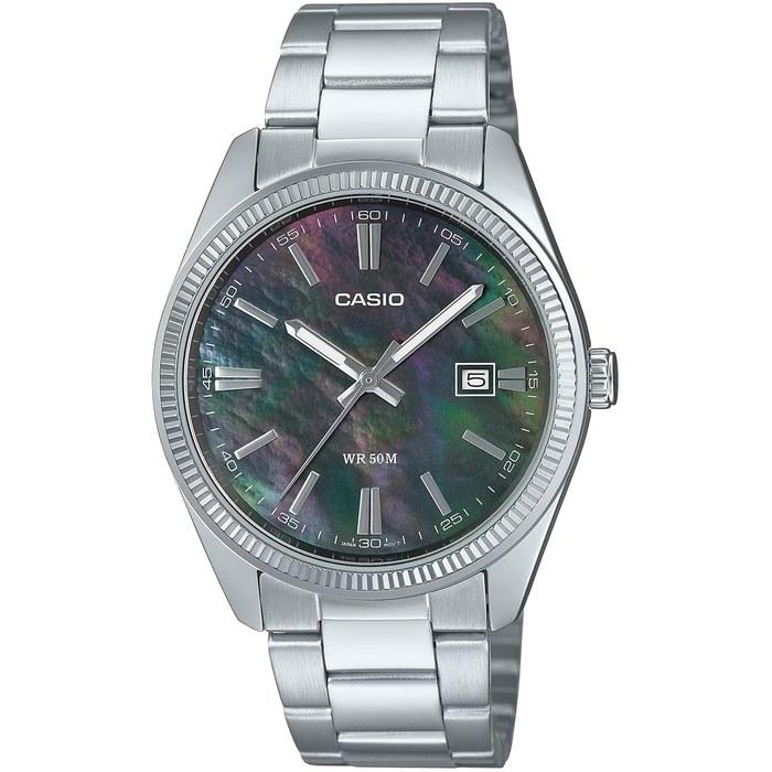 [Casio] MTP-1302DS-1AV Analog Quartz Men s Watch, Silver Metal Band, Black Mother-of-Pearl Dial
