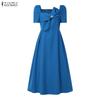 ZANZEA Elegant Women Square Collar Summer Casual Short Sleeve Dress