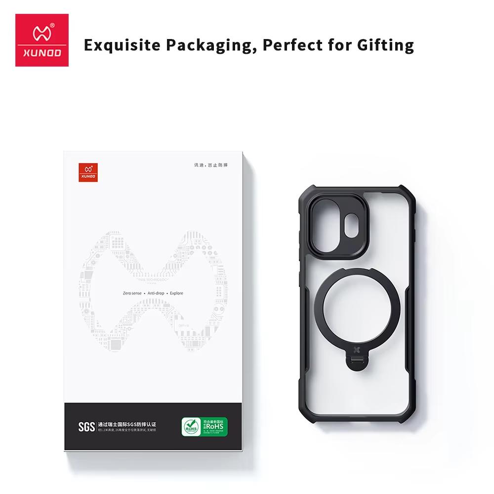 For OnePlus 15T Case 1+ 15T XUNDD Casing Frosted Transparent Cover Shockproof Protective Cases With Rotatable Magnetic Holder Stand