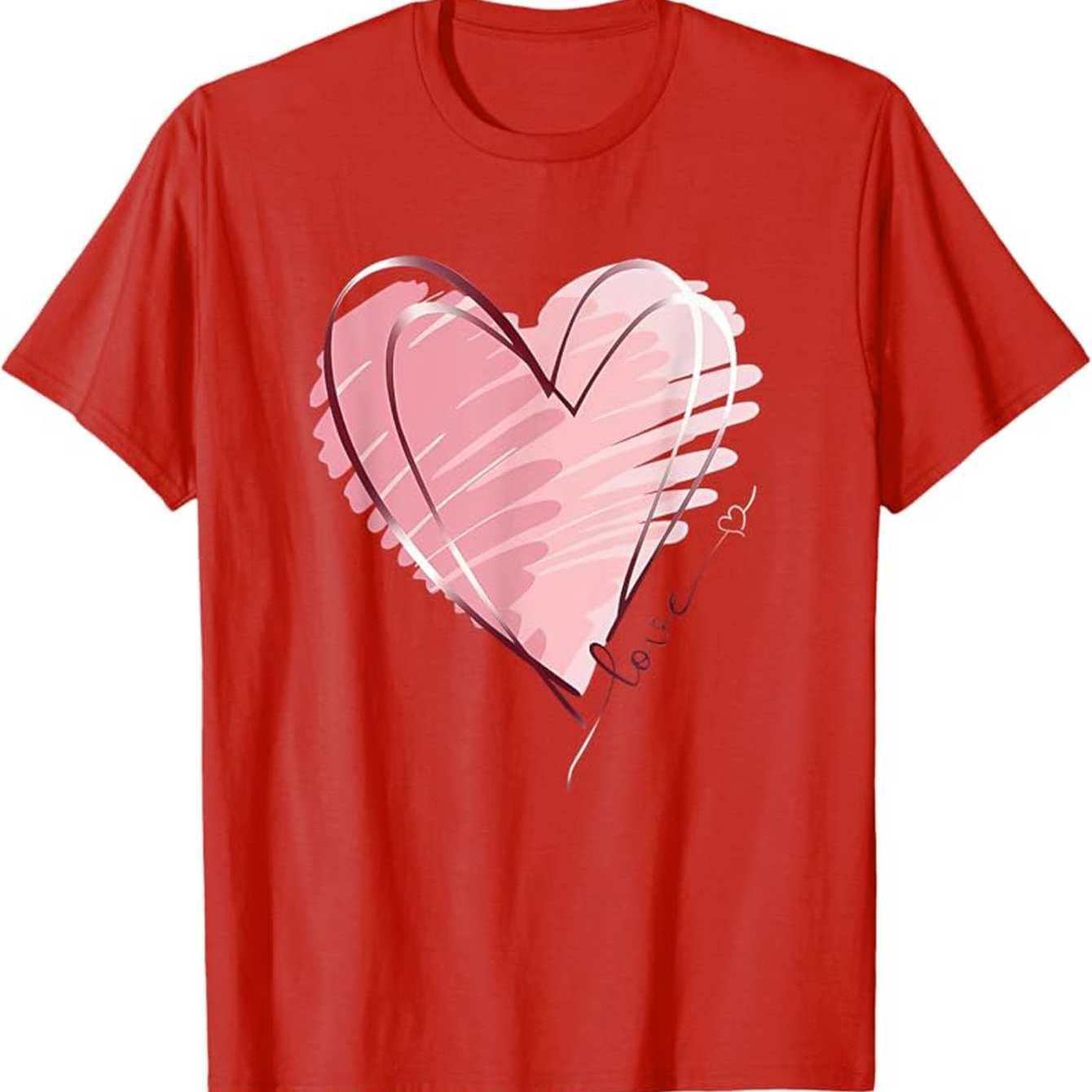 Pink Watercolroful Heart Graphic Tee Men Valentine Love Print Casual Cotton Short Sleeve T-Shirt Daily Gift S