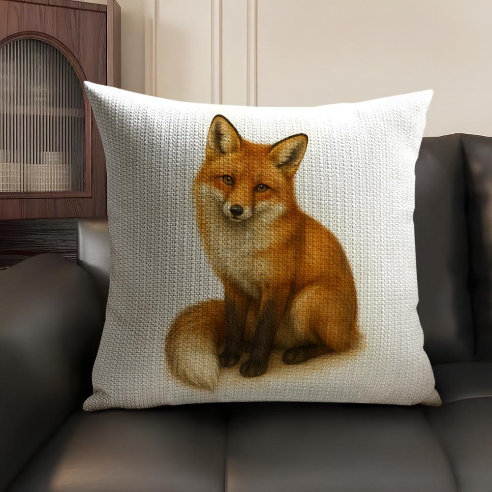 Cute Fox Cushion Cover Summer Breathable Linen Organic Fabric Double-Sided Printing Sofa Pillow Case Home Decor