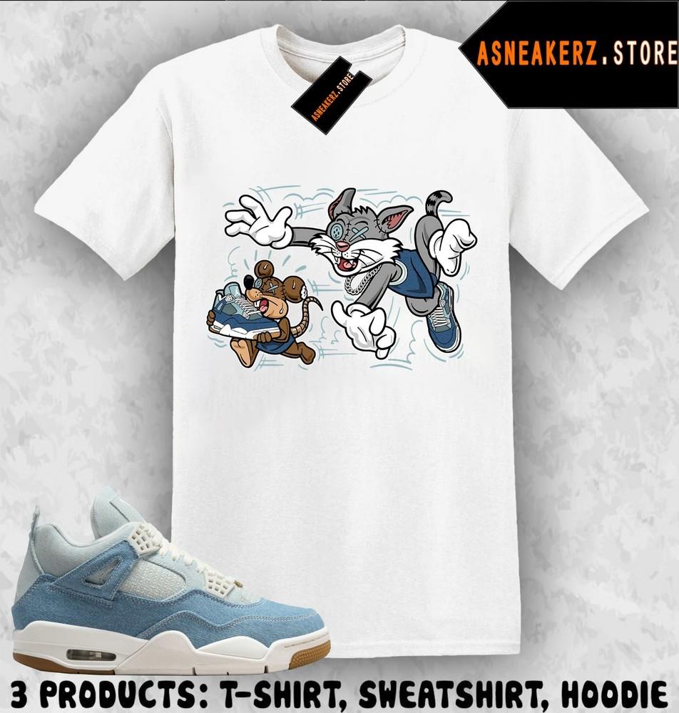 Tee Shirt Matching AJ 4 Denim Worn Blue Match Sneaker Finessed Cartoon T-Shirt Unisex T-Shirt XXL