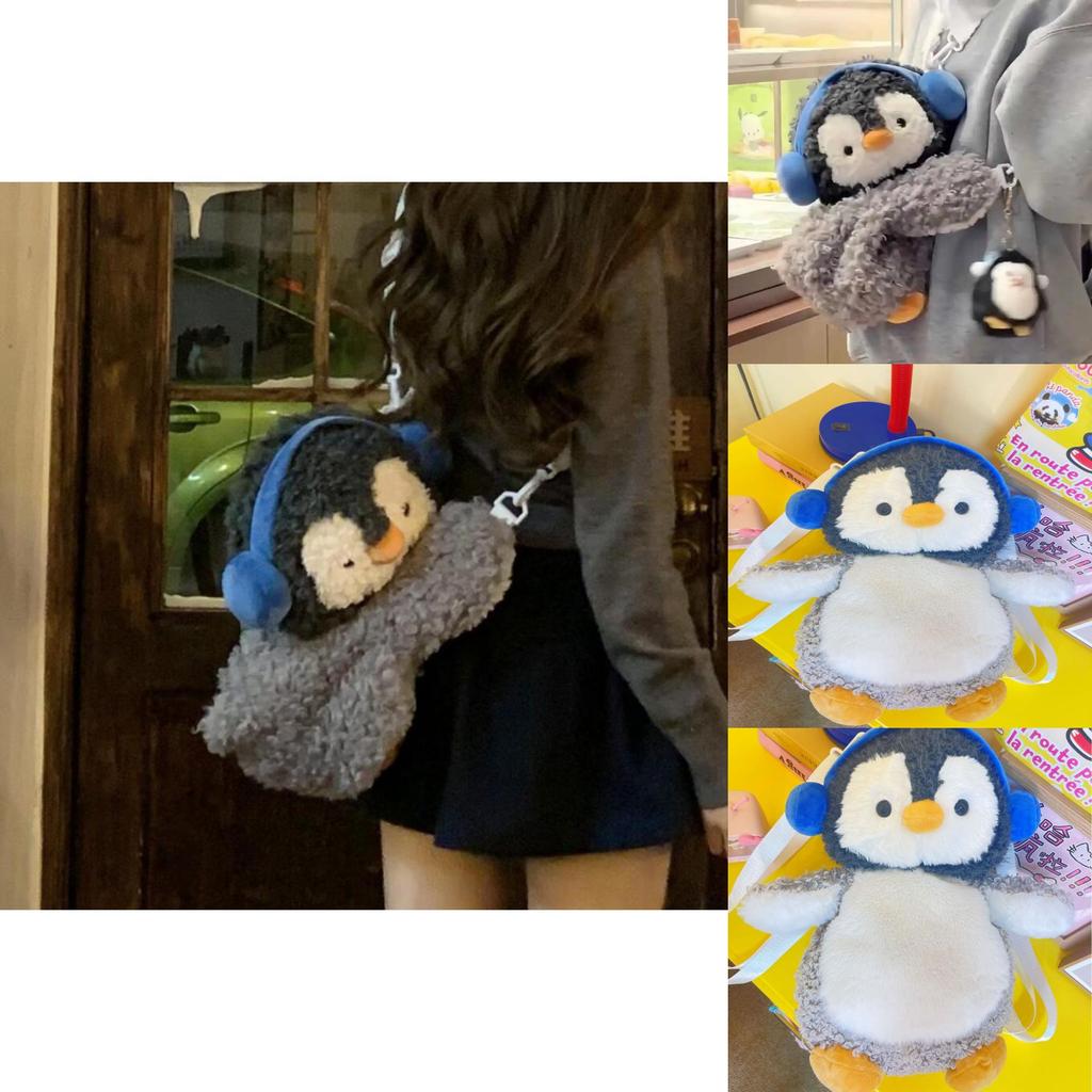 Little Penguin Cartoon Plush Girls Backpack With Interior Pocket For School