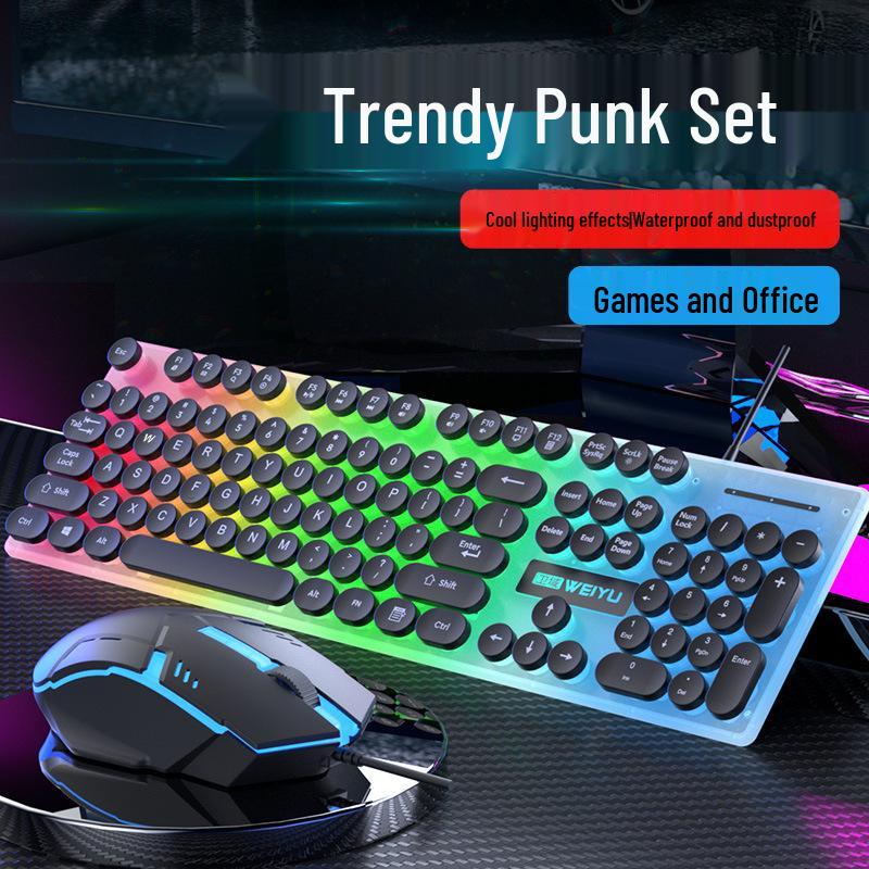 Luminous Punk Keycaps Wired Keyboard & Mouse Set for Gaming