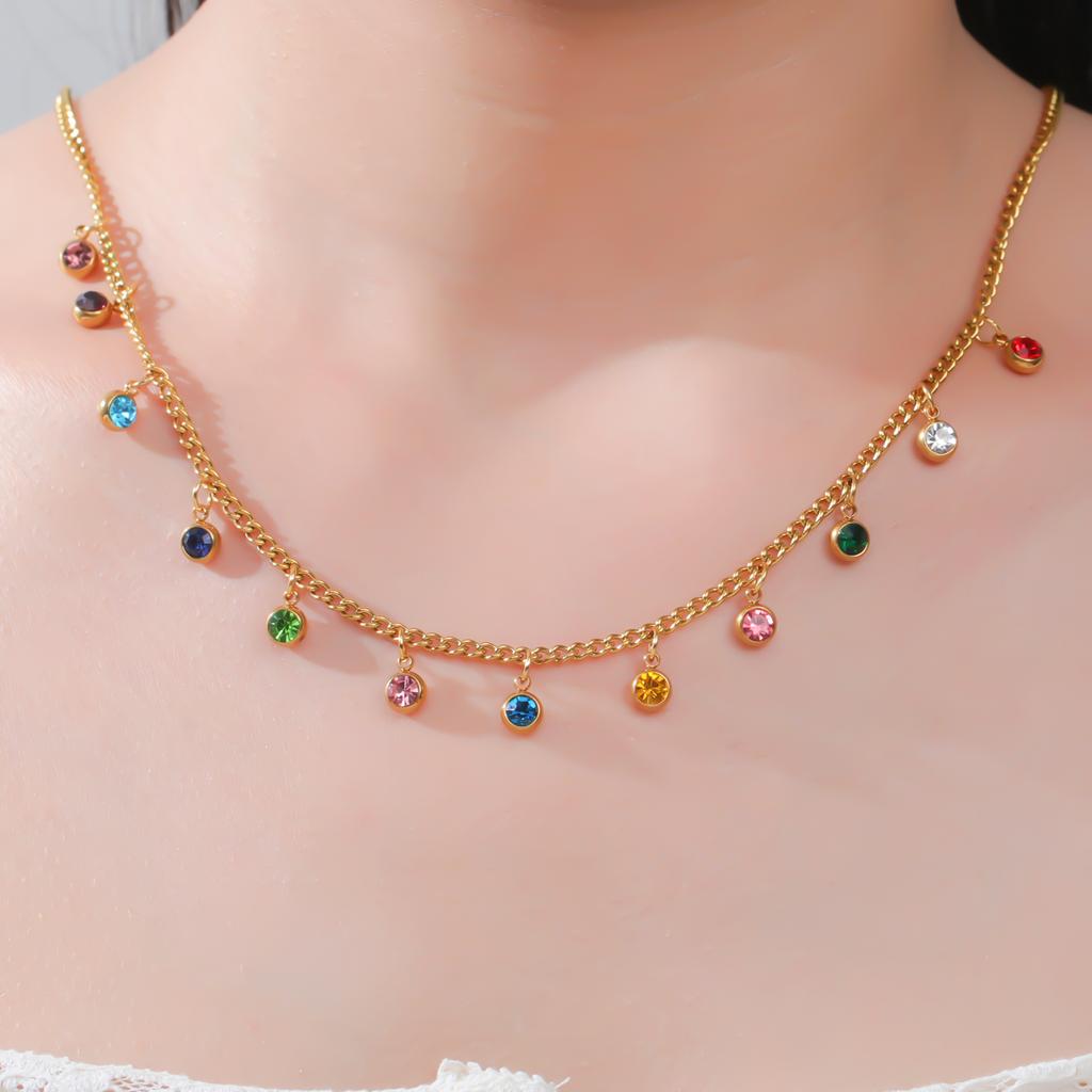 Cazador Colorful Clear Zircon Charms Women's Necklaces 2026 Stainless Steel Trendy Jewelry Choker Necklaces Valentine Gift 2026