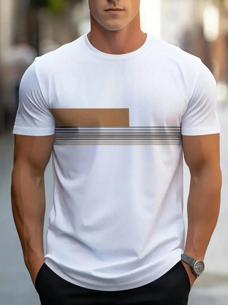 Sommer Herren Einfaches T-Shirt mit Buchstabenmuster Aufdruck Lässiges Sportliches Lockeres Rundhals Oberteil City Time Täglich Vielseitig Kurzärmelige Kleidung