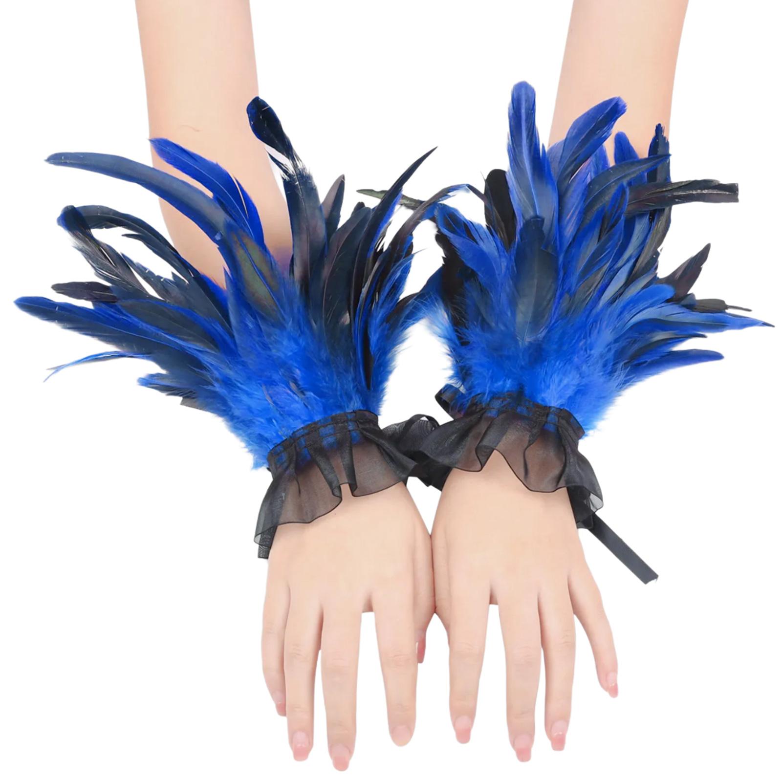 

Halloween Hand Cuffs Punk Feathered Arm Sleeves Cosplay Party Costume Arm Covers for Women Teens Theme Event Dressingup королевский синий