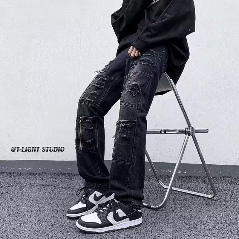 Джинсы JYL для пар Американский Хай-стрит Весна Лето Свободные Прямые Деним S