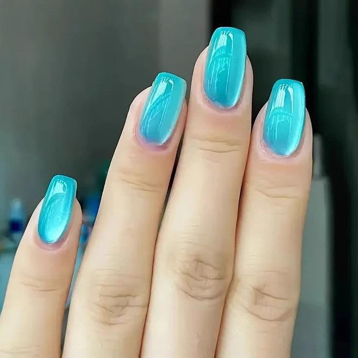 

24 шт. средней длины квадратной формы, накладные ногти, фиолетовые накладные ногти кошачий глаз, блестящие ногти с полным покрытием для женщин