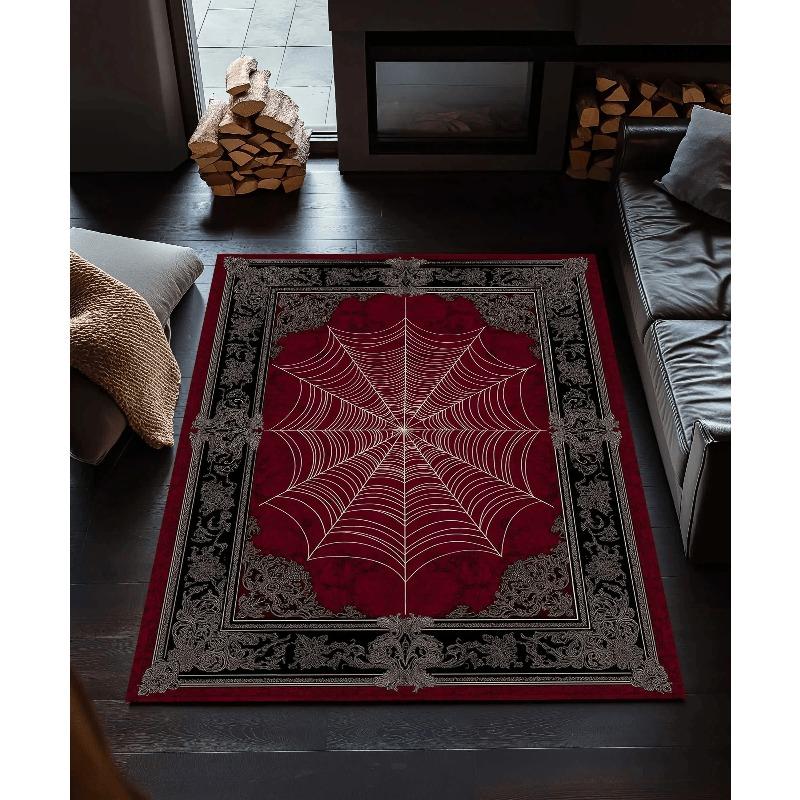 Tappeto Nero Ragnatela Gotica per Arredamento Dark Academia Tappeto da Pavimento per Soggiorno Gotico Camera da Letto Tappetino Decorativo per la Casa Lavabile Camera da Letto
