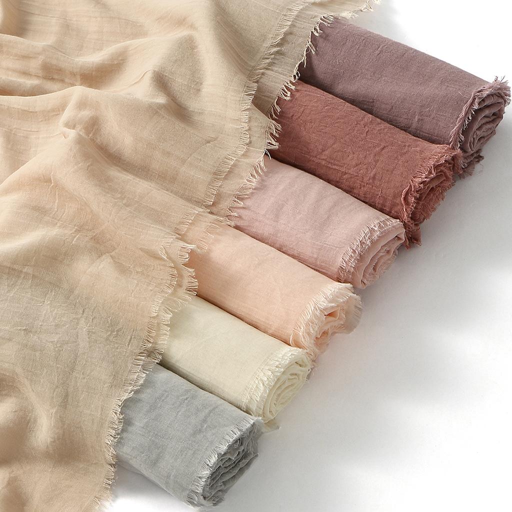 Muslim Cotton Rayon Hijab Solid Color Plain Scarf Women Soft Cotton Viscose Thin Voile Shawl Remove Edge Headscarf Turban