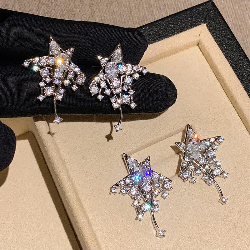 Super Shiny Zircon Star Stud Earrings Cold Wind Personalized Fashion Commuter Earrings Earrings Earrings