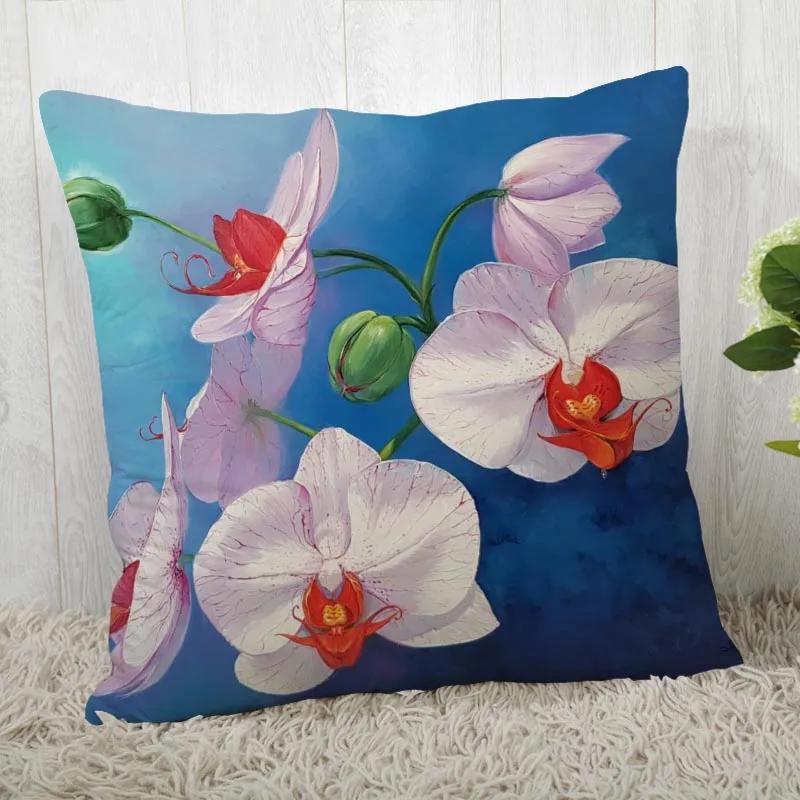 Neue Orchideenmalerei Kissenbezug Schlafzimmer Home Office Dekorative Blumen Kissenhülle Quadratisch Reißverschluss Kissenbezüge Satin Weich Kein Ausbleichen