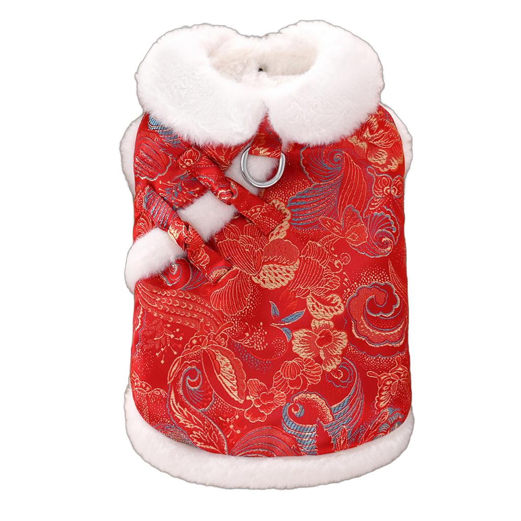 Chinese New Year Pet Outfit with Festival Pattern Traditional Spring Festival Celebrating Pet Costume Vest for Holiday