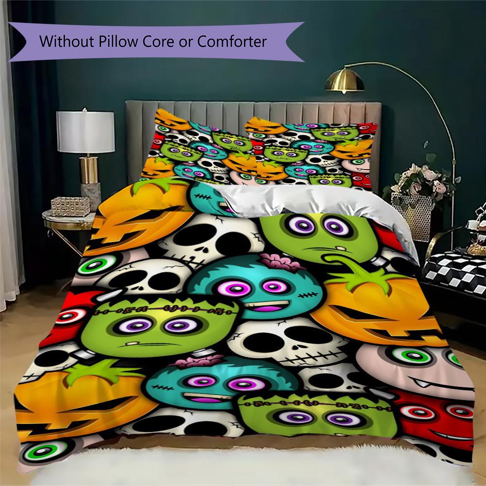 Colorful Halloween Cartoon Monsters Pattern Bedding,Quilt Set Quilt Cover Pillowcase Home Birthday Gift (1*duvet cover+2*pillowcase,without core)ZSJT0