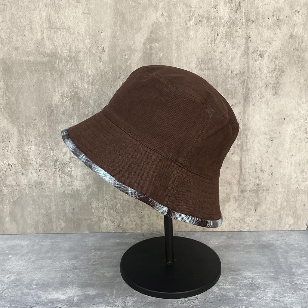 High Quality Plaid Contrasting Color Double-Sided Cotton Bucket Hat Female Retro Face Small Face Hat Tide