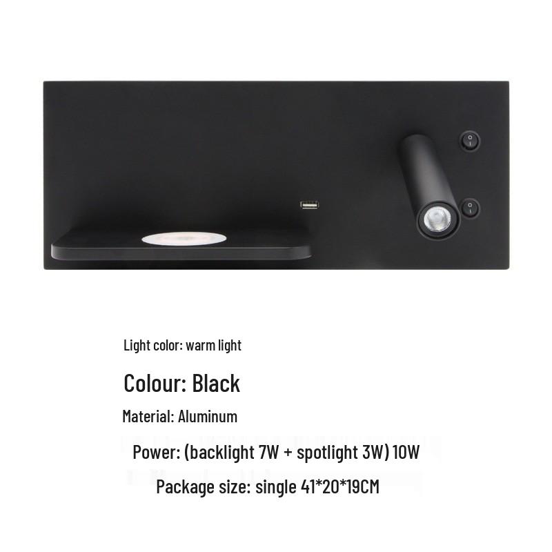 Minimalist LED Bedside Wall Light with Wireless Charger & USB Reading Light