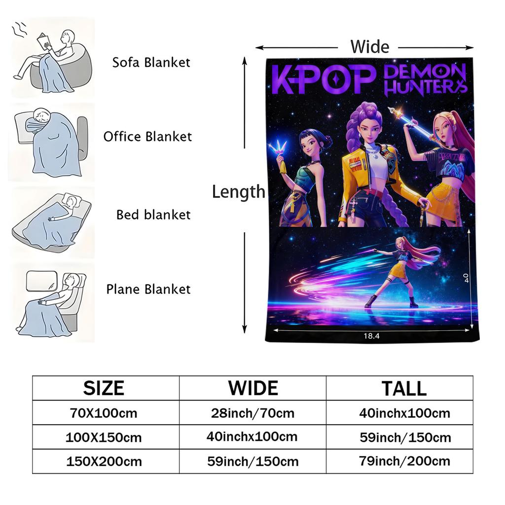1PCS Flannel Blanket K Pop Demon Hunters Plush Throw Soft Warm Fan Gift for Home Leisure Camping Travel Multifunctional Blanket