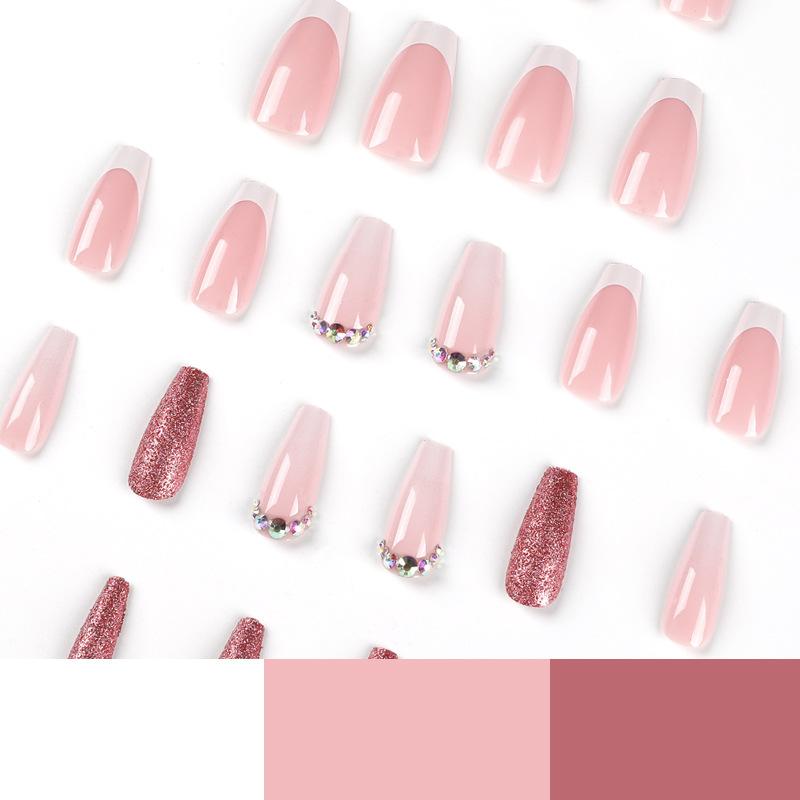 Nail Patch White French Rhinestone Pink Glitter Wearing Nail Nail Nail Wearing Nail Sticker Nails