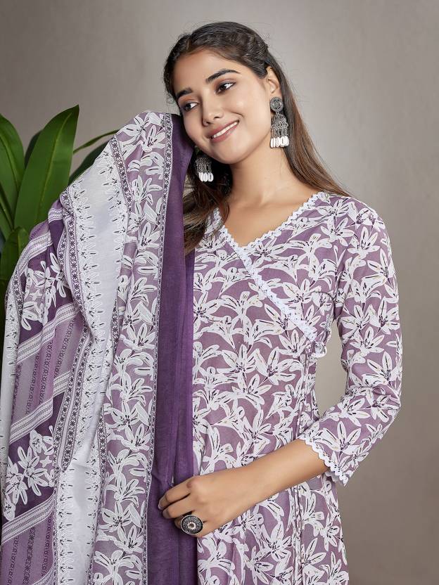 Women Cotton Blend Kurta Pant Dupatta Set Indian Pakistani Salwar Kameez Party Wear Kurti