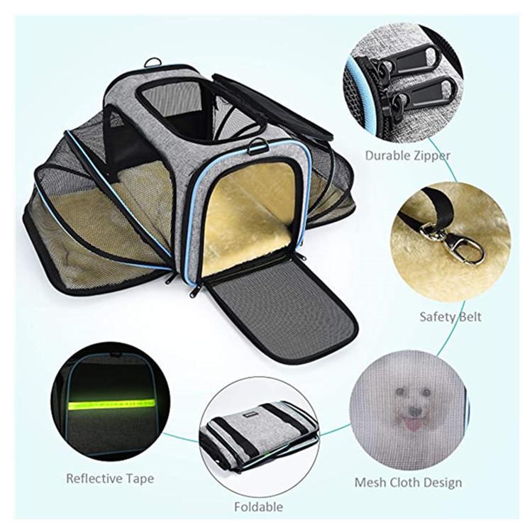 Airline Approved Reflective Soft Sided Mesh Pet Dog Carrier Breathable Foldable Travel Bag Outdoor Backpack