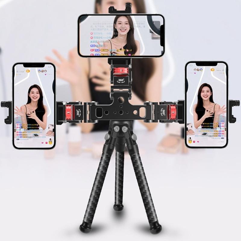 Aluminum Triple Mount Adapter 1/4 3/8 Thread for Action DSLR Camera Phone Tripod Extension Bracket Mount Replacement