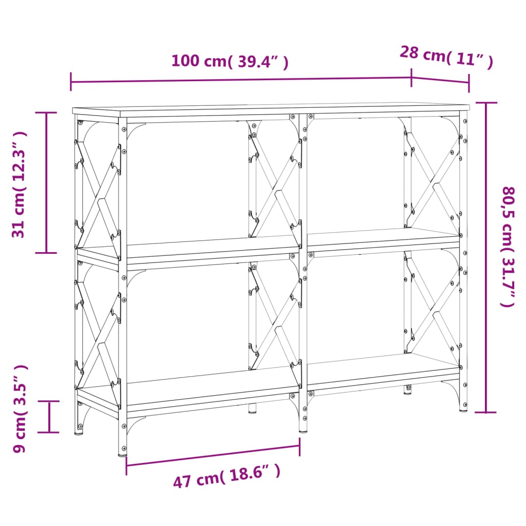 Console Table Sonoma Oak 100 x 28 x 80.5 cm Engineered Wood
