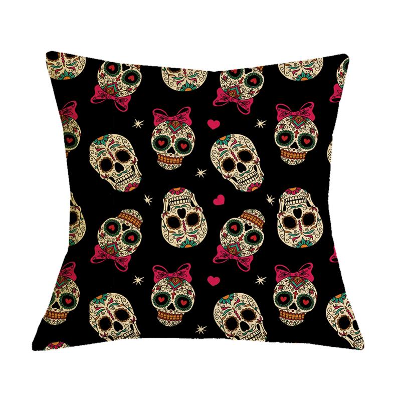 Undead Flower Skeleton Print Pattern Cushion Cover for Home Living Room Sofa Decoration Square Pillow Cover